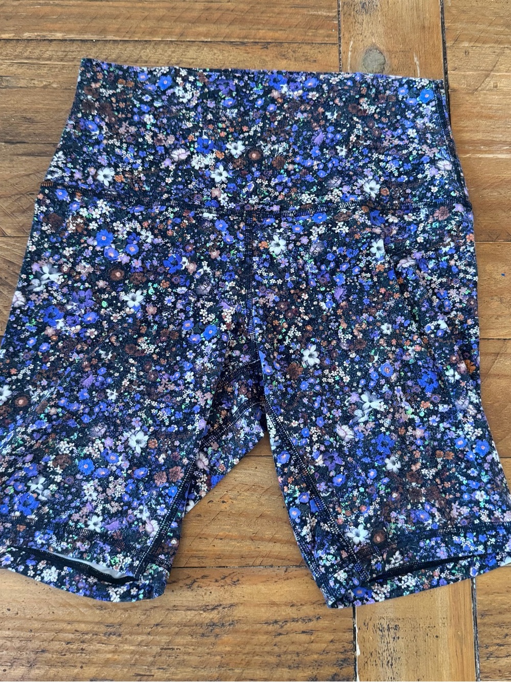 lululemon athletica Black and Purple Floral Bike Shorts